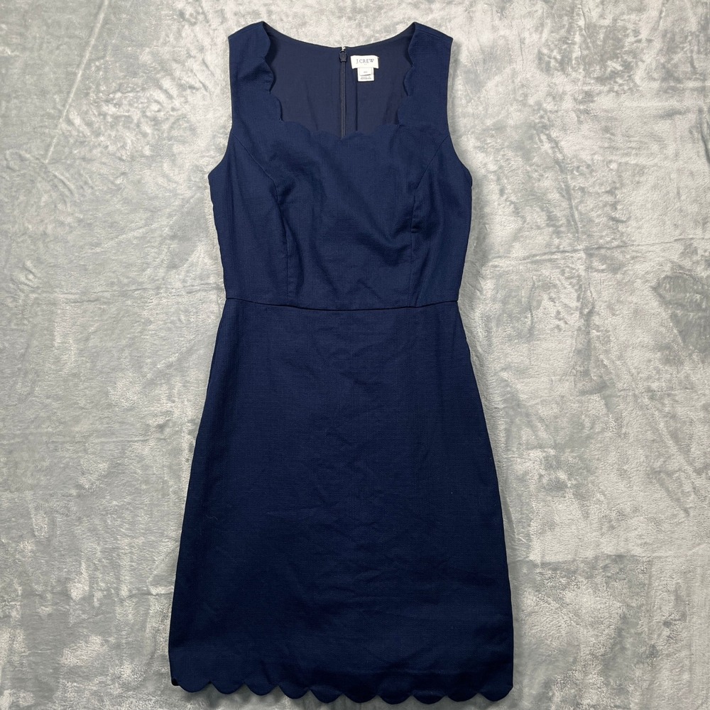 J.Crew Dress Womens Navy Blue Scalloped Neckline Basketweave Shift Sleeveless 00